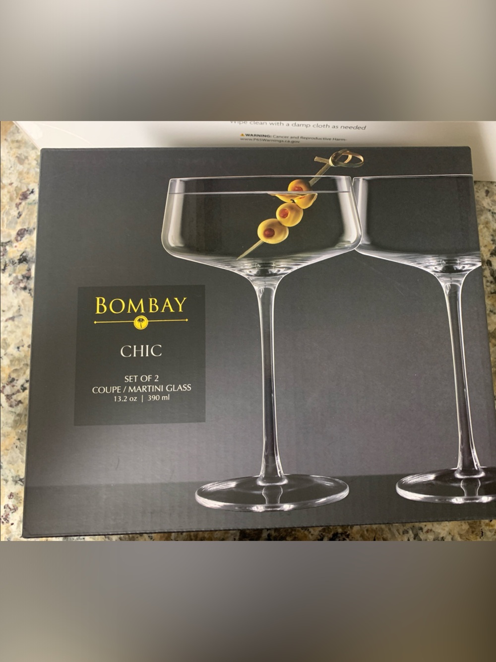 Bombay Clear Coupe Martini Glasses with Olive Accent - Set of 2